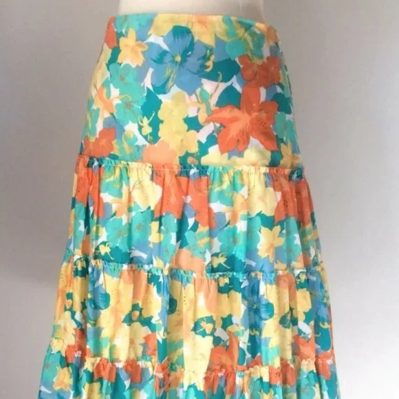 Nicole Miller | Beautiful Vibrant Floral | Tiered Cotton Skirt | 8 | EUC - Picture 2 of 5